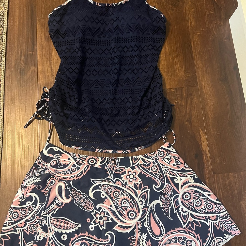 Navy Lace Top and Paisley Skirt Set